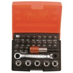 BAHCO BIT-/DOPSLEUTELSET MET RATEL 1/4" STAALGRIJS INGEVET