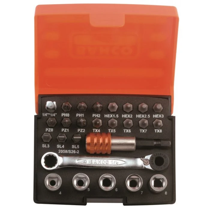 BAHCO BIT-/DOPSLEUTELSET MET RATEL 1/4" STAALGRIJS INGEVET 3 BAHCO BIT-/DOPSLEUTELSET MET RATEL 1/4" STAALGRIJS INGEVET